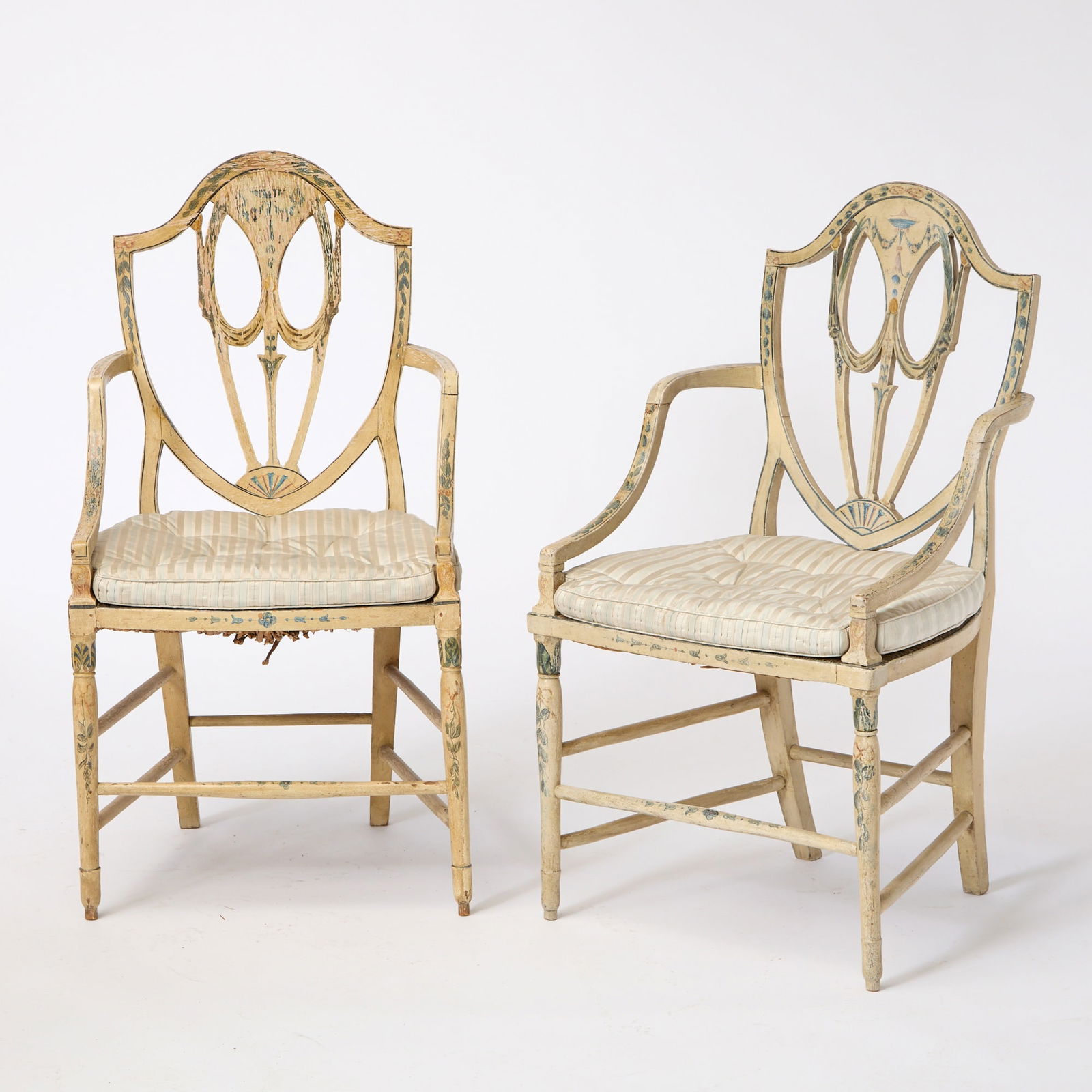 Assembled Set of Seven George III Painted Rush-Seat Armchairs (1 of 8)