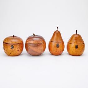 Group of Three George III Fruitwood Fruit-Form Tea Caddies Together with a Later Example