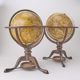 Pair of Late George III Dudley Adams 12-Inch Terrestrial and Celestial Mahogany Table Globes