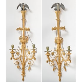 Pair of Regency Style Giltwood Two-Light Wall Lights