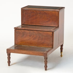 Regency Gilt-Tooled Brown Leather Lined Mahogany Bedsteps