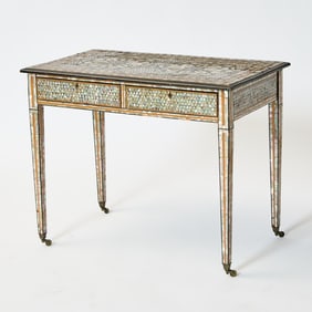 George III Style Abalone and Mother-of-Pearl Inlaid Part-Ebonized Side Table