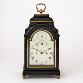 Regency Brass Mounted Ebonized Wood Bracket Clock Grimalde & Johnson, Strand of London