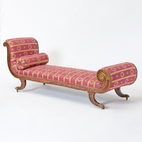 Regency Parcel Gilt Red Painted Recamier