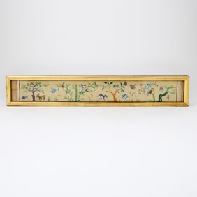 Silk and Painted Panel of a Garden Landscape