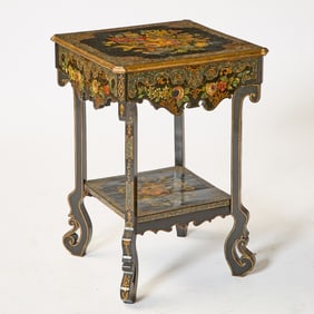 Victorian Black Laquer Mother-of-Pearl-Inlaid Side Table