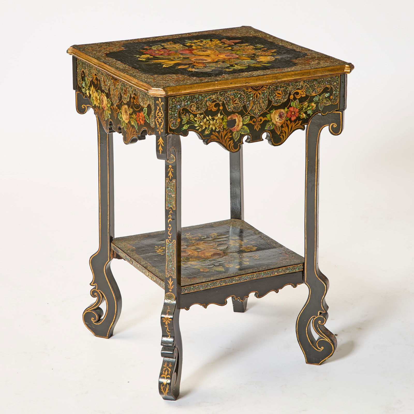 Victorian Black Laquer Mother-of-Pearl-Inlaid Side Table (1 of 3)