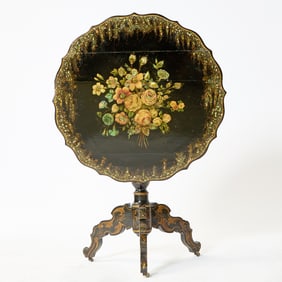 Victorian Black Lacquer Mother-of-Pearl-Inlaid Tea Table