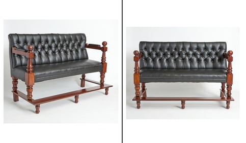 Pair of Mahogany and Faux Leather Upholstered Billiard Bleachers