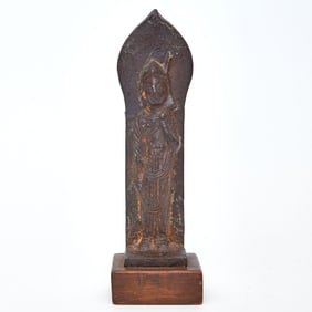 A Japanese or Korean Cast Iron Votive Figure of Buddha