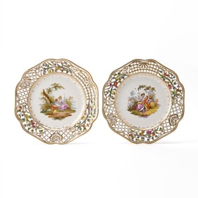 Pair of Berlin K.P.M. Reticulated Porcelain Cabinet Plates