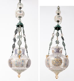 Two Egyptian Enameled Glass Oil Lamps