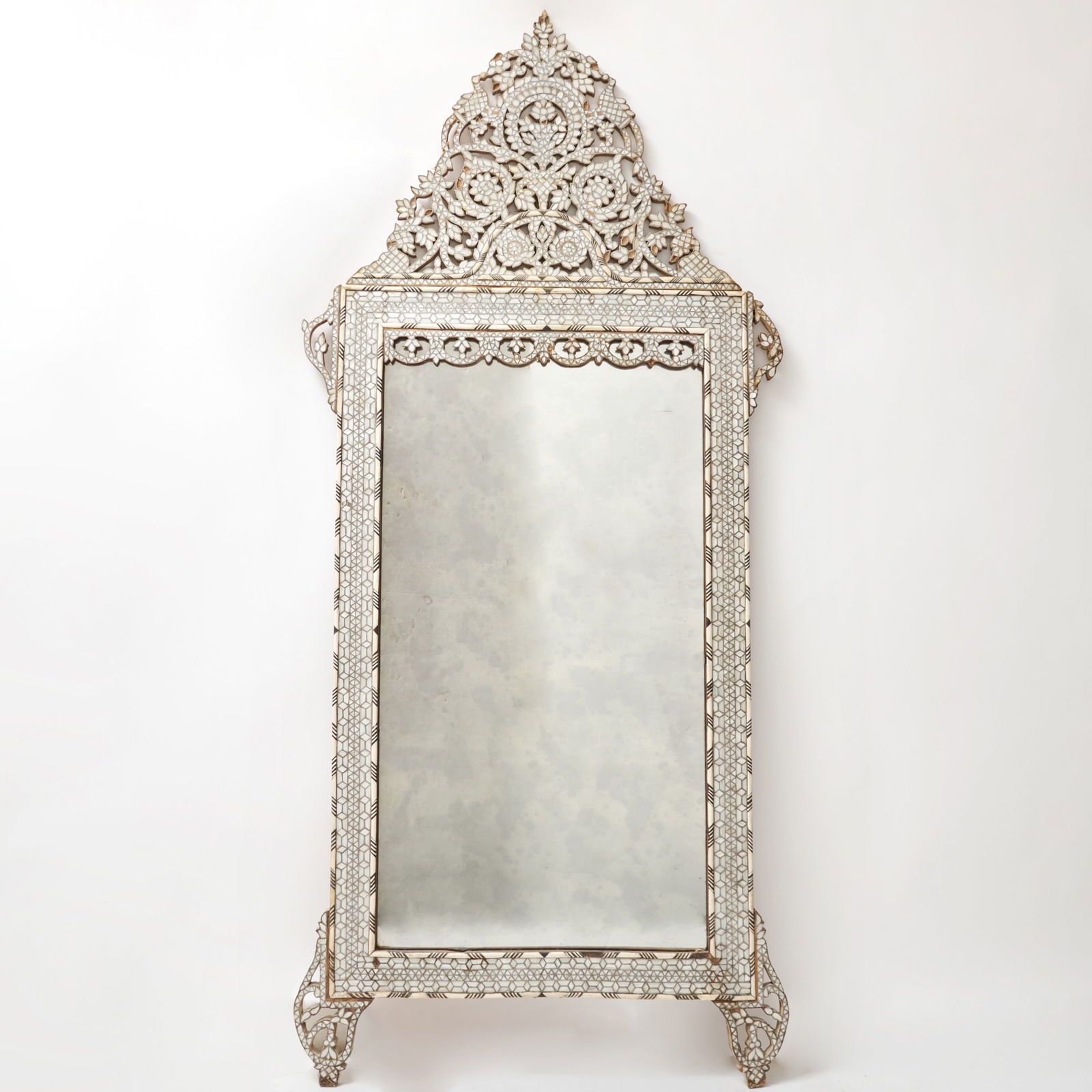 Syrian Mother-of-Pearl Inlaid Walnut Mirror (1 of 3)