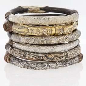 Group of Wood and Metal Bangle Bracelets