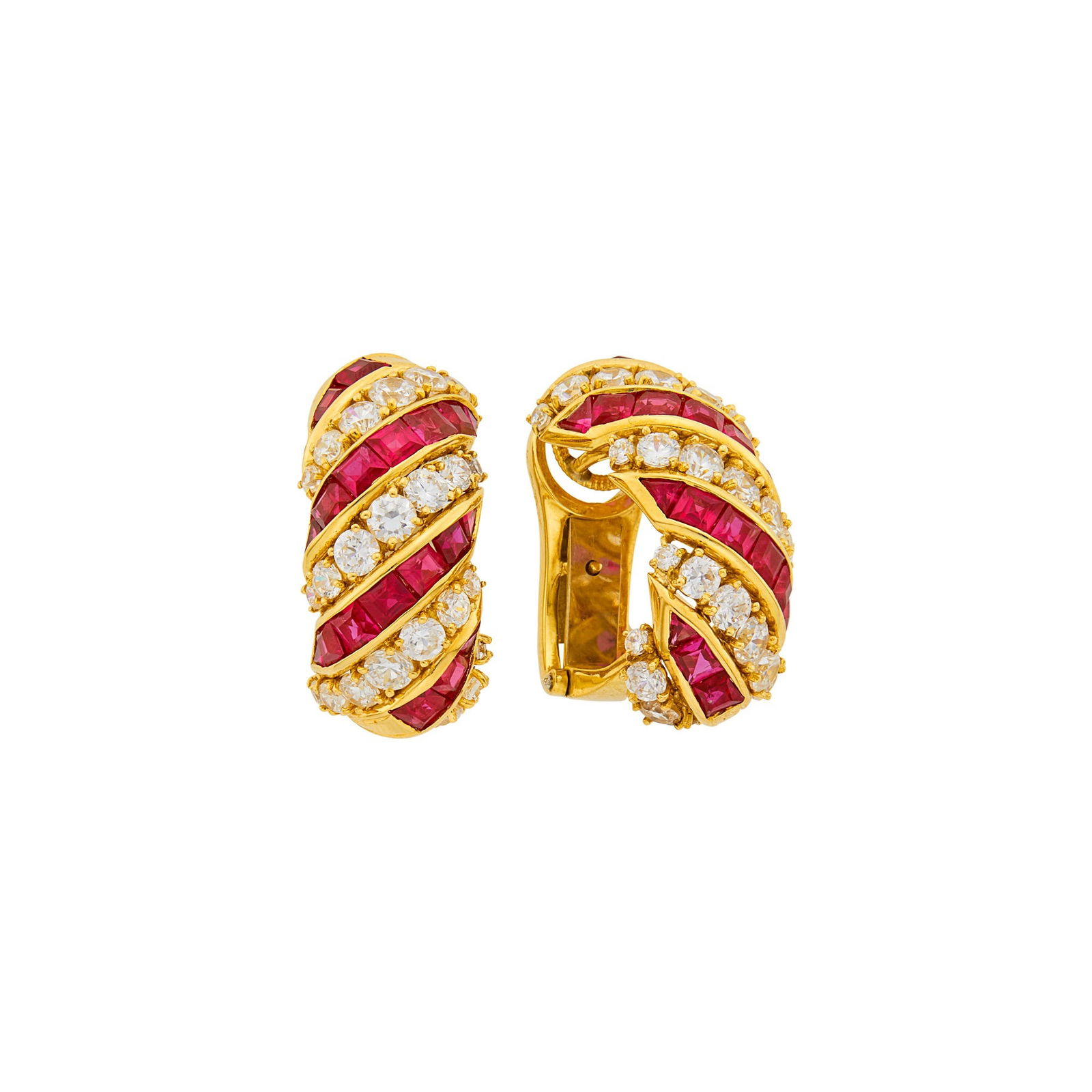 Pair of Gold, Cubic Zirconia and Synthetic Ruby Earrings (1 of 1)
