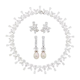 Group of White Gold, Metal, Cubic Zirconia and Imitation Pearl Jewelry