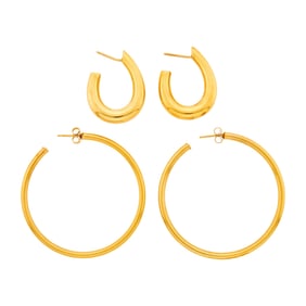 Two Pairs of Gold Hoop Earrings