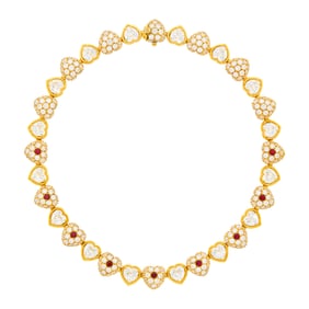 Gold, Cubic Zirconia and Ruby Necklace