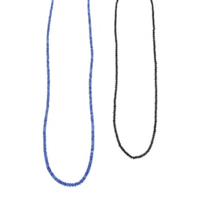 Two Black Diamond and Sapphire Bead Necklaces with Gold Clasps