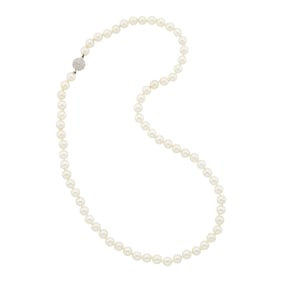Cultured Pearl Necklace with White Gold and Diamond Ball Clasp