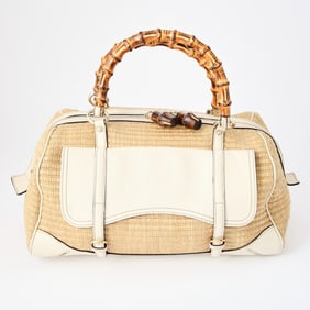 Gucci White Leather and Bamboo Bag