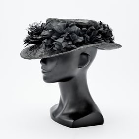 Suzanne Couture Millinery Black Raffia and Organza Fascinator Hat