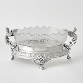 A Continental Silver-Plated Metal and Mirrored Glass Plateau