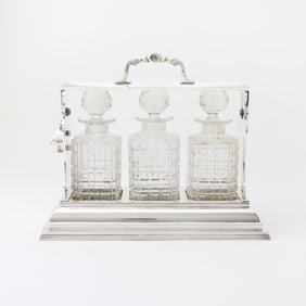 Silver-Plated Tantalus with Three Glass Decanters