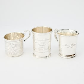 Three Sterling Silver Child's Cups, one Engraved "Mary Tyler Moore"