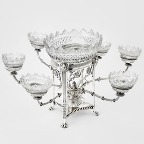 George III Sterling Silver and Cut Glass Epergne
