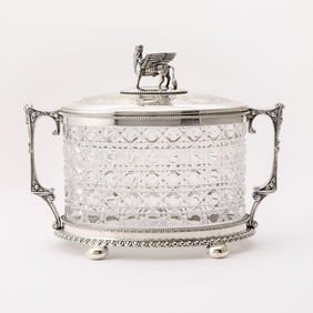 Silver-Plated and Cut Glass Biscuit Box