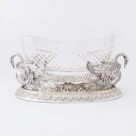 Continental Silver Plate and Cut Glass Center Bowl