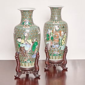 Pair of Chinese Famille Verte Porcelain Vases
