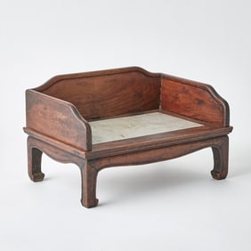 Chinese Marble-Inset Hardwood Model of a Throne Chair