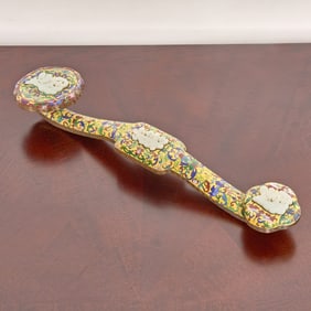 Chinese Jade-Inset Cloisonné Enamel Ruyi Scepter