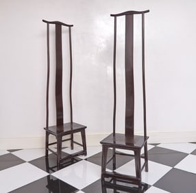 Pair of Chinese Ebonized Hardwood Tall-Back Side Chairs