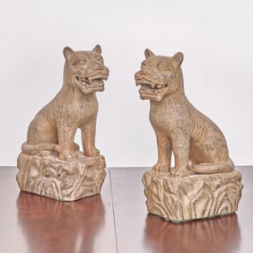 Pair of Chinese Pottery Foo Dogs