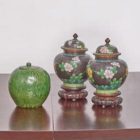 Pair of Chinese Cloisonné Enamel Jars on Stands