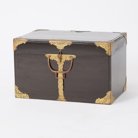 Japanese Black Lacquer Chest with Gilt Copper Hardware