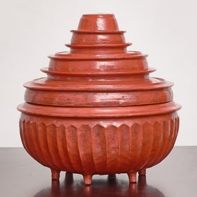 Burmese Red Lacquered Footed Offering Vessel