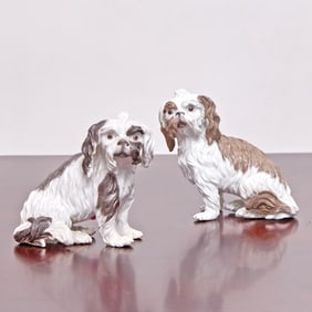 Pair of German Porcelain Figures of Spaniels