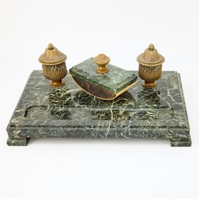 Gilt Metal Mounted Verde Antico Marble Inkstand