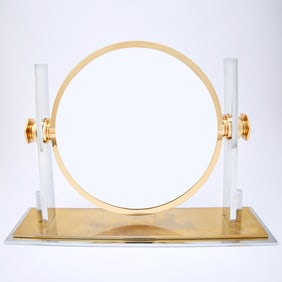 Karl Springer Polished Brass and Steel Vanity Mirror