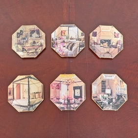 Six Octagonal Wall Hanging Porcelain Plates with Photographs of Mary Tyler Moore's Apartment