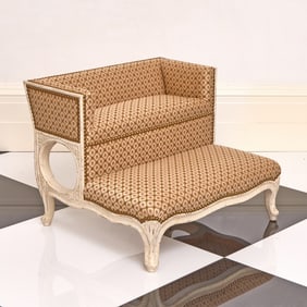 French Provincial White Painted and Upholstered Dog Bed