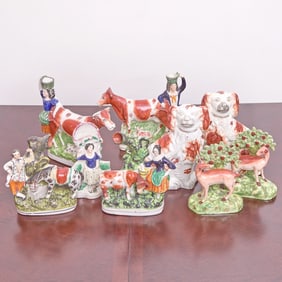 Pair of English Staffordshire Pottery Figures with Cows