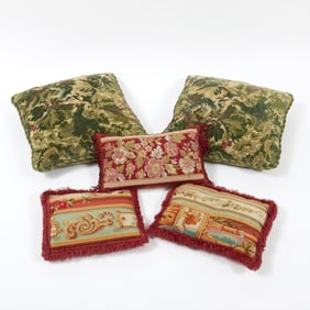 Group of Five Tapestry Pillows