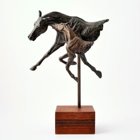 Peggy Kauffman Patinated Bronze Sculpture of Two Horse Heads