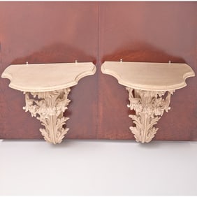Pair of Italian Rococo Style Carved and Painted Wall Brackets