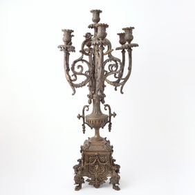 Louis XVI Style Patinated Bronze Seven-Light Candelabrum